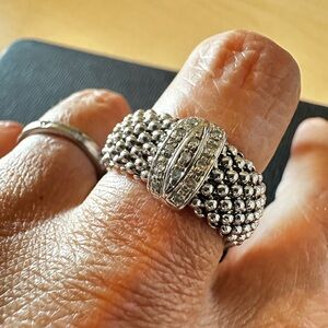 Sterling Silver Flexible Beaded Ring with Genuine Diamonds